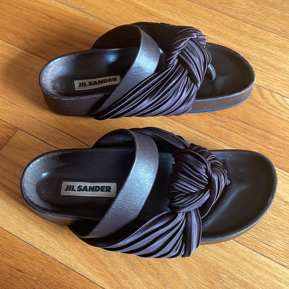 Jil Sander Knot Satin Leather Slides Brown - Picture 7 of 11